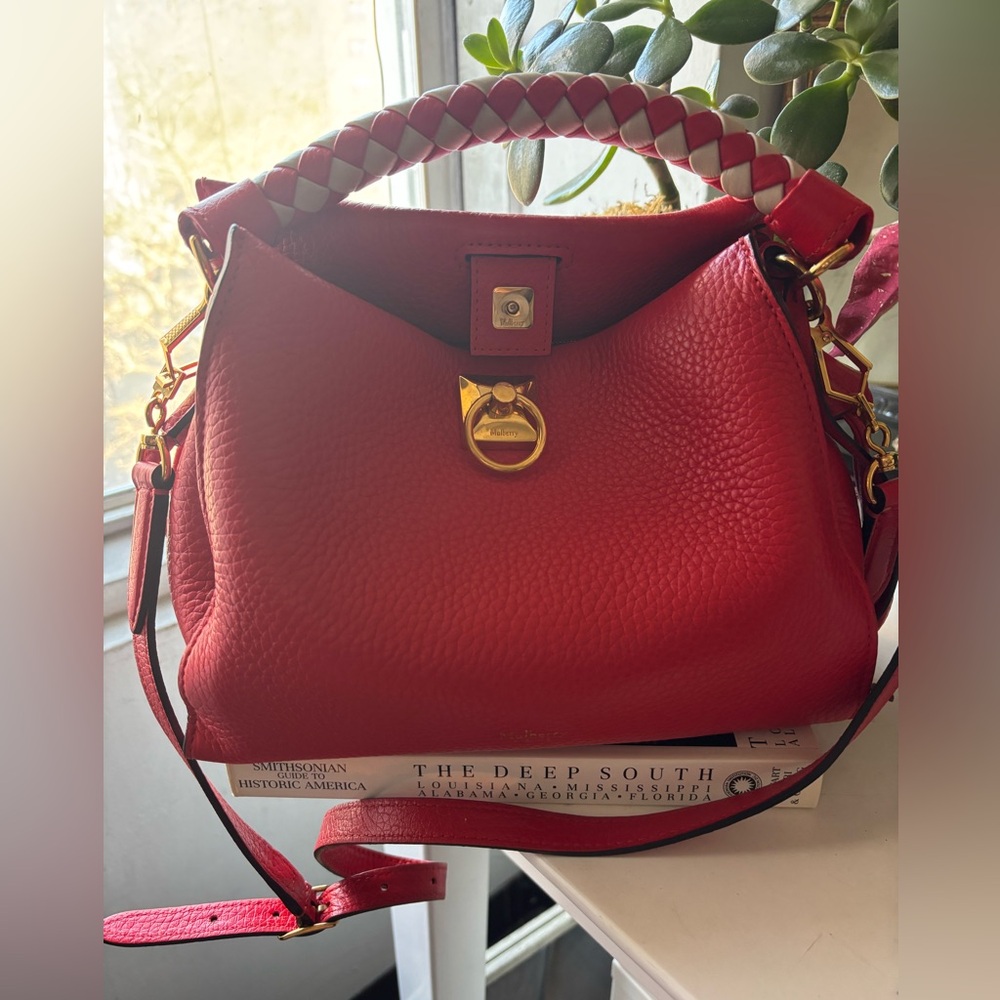 Mulberry England Small Iris in Lipstick Red Braided Handle Women's Crossbody bag